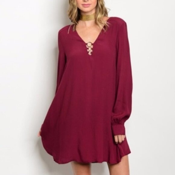 DRESS Burgundy Dress - Picture 1 of 4
